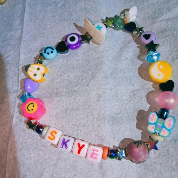cosmic conciousness Jewelry - Name skye 🧿🧿 charm beaded bracelet with crystal chips for queens everywhere
